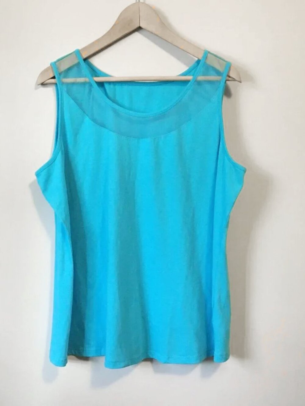 Avon Highlighter Blue Mesh Collar Workout Tank Top - Neon Activewear